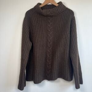 Beyond Threads Cable Knit Cowl Neck Alpaca Blend Sweater Dark Brown Size M